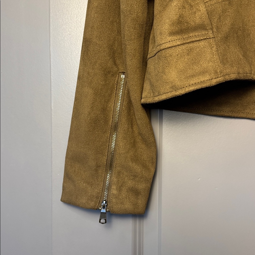 Banana Republic Faux Suede Moto Jacket Camel Brown Zip Jacket - Picture 6 of 7